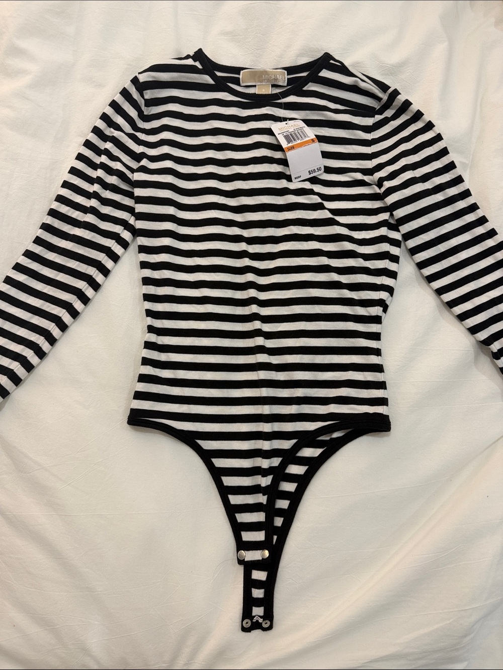 Striped Black and White Long-Sleeve One-Piece Bodysuit